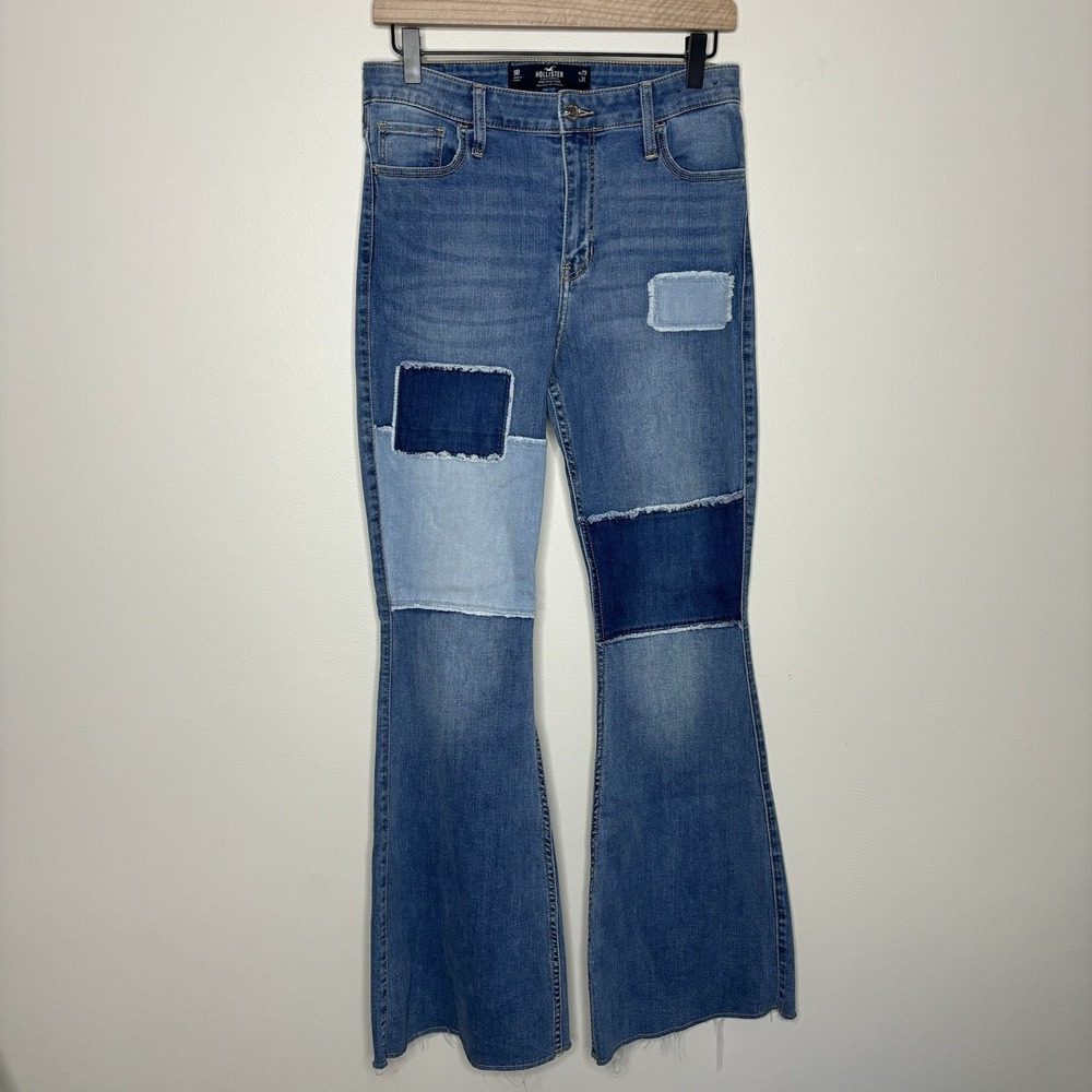 Hollister High-Rise Vintage Flare Patchwork Jeans blue color-block‎ 29x31 Hippie